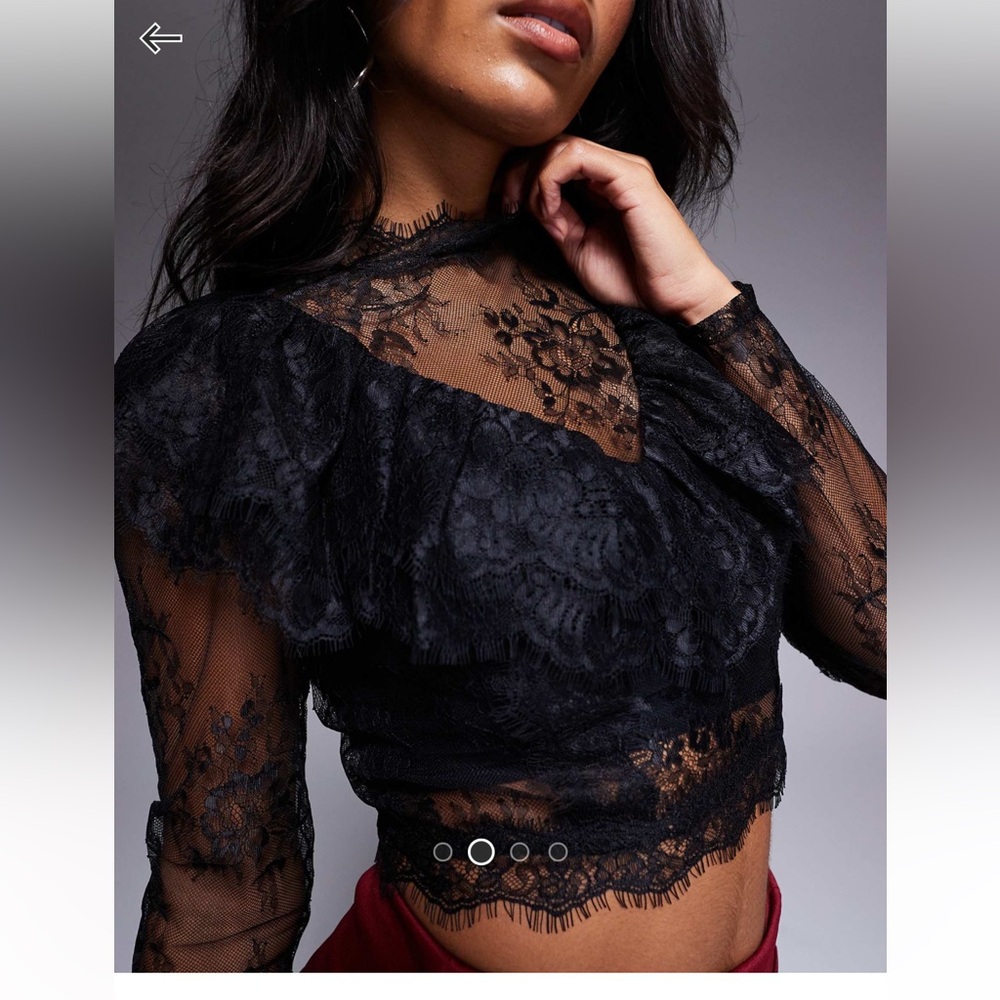 ASOS DESIGN high neck lace top with frill detail in black